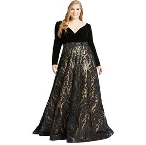 Mac Duggal Black Velvet Sequin Jacquard Gown